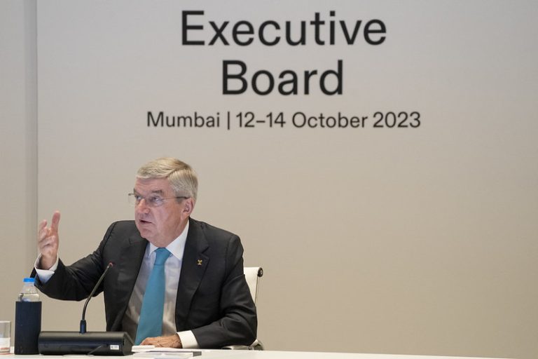 IOC President Thomas Bach chairs the first day of the Executive Board Meeting at the Trident Hotel in Mumbai, India October 12, 2023 (Photo: IOC/Greg Martin)