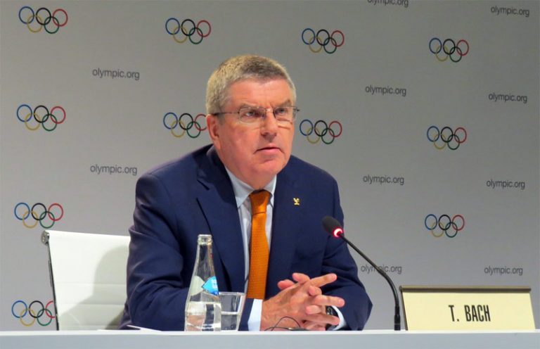 IOC President Thomas Bach speak at press conference in Lima, Peru Sept. 11, 2017 (GamesBids Photo)