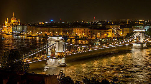Bridge crossing Danube River in Budapest, Hungary (Wikipedia Photo)
