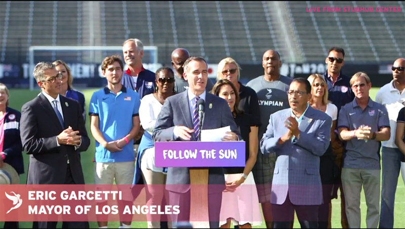 LA Mayor Eric Garcetti announces deal that brings the 2028 Olympic and Paralympic Games to his city (Facebook Live)