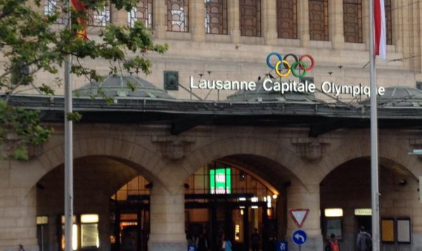 A sign over the Lausanne Train Station boast its "Olympic City" status (GB Photo)
