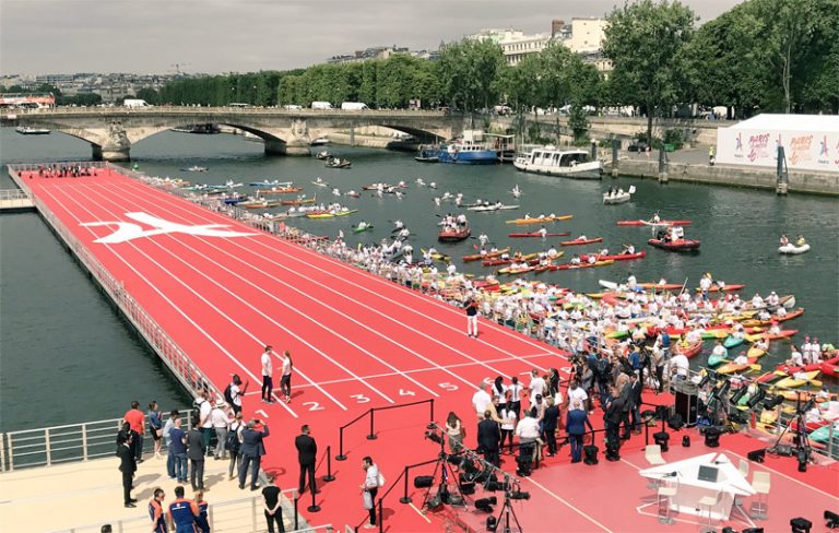 Floating 100m track on River Seine is centerpiece of Paris 2024 Olympic Day celebration (Paris 2024 Photo)