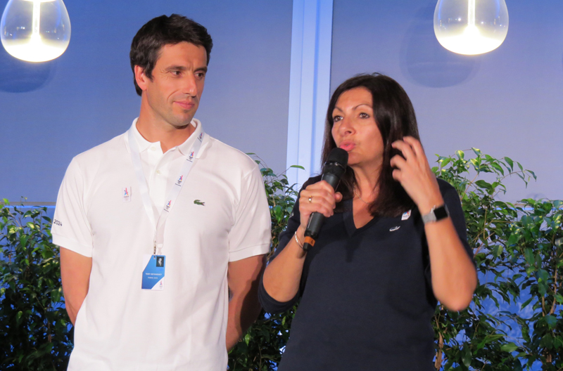 Paris 2024 Co-Chair Tony Estanguet speak to reporters at Roland Garros (GamesBids Photo)