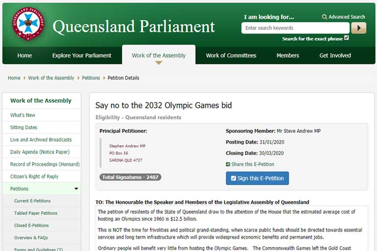 Queensland 2032 Olympic Bid Petition