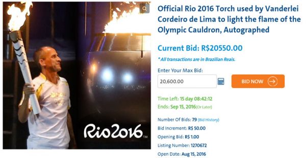 Cauldron-lighting torch available from Rio 2016 Auction (screen capture)