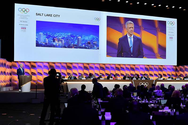 IOC Future Host Commission for Winter Games Chair Octavian Moraiu addresses IOC Session in Lausanne, Switzerland January 10, 2020 (Photo: Christophe Moratal/IOC)