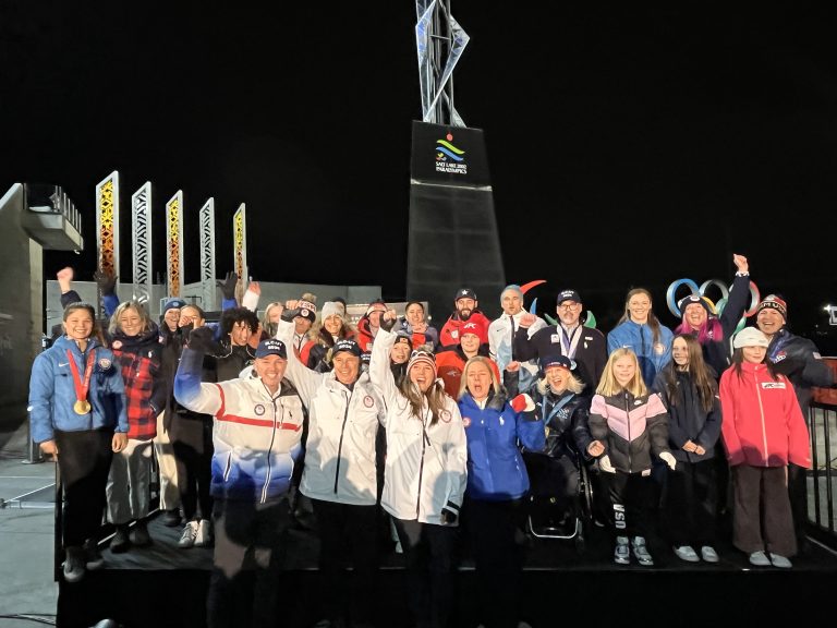 Salt Lake City's 2034 Olympic and Paralympic Winter Games bid committee and athletes celebrate the inclusion of the project in 'targeted dialogue' - Rice-Eccles Stadium December 1, 2023 (Photo: SLC-UT)
