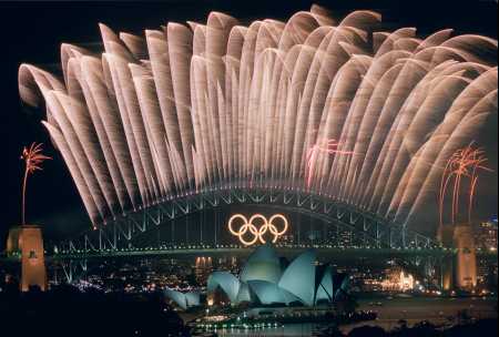 Fireworks over Sydney Harbor Bridge at 2000 Olympic Games