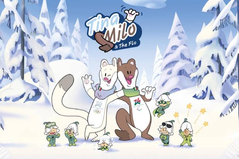 Tina and Milo - two stoat siblings distinguished by their different coloured coats - will represent the Olympic Winter Games and the Paralympic Winter Games 2026 respectively, along with six snow drops known as 'The Flo' (Milan Cortina 2026 depiction)