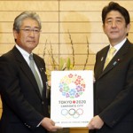 (Left to Right) Tokyo 2020 Bid Chief Tsunekazu Takeda and Japan's Prime Minister Shinzo Abe present bid book