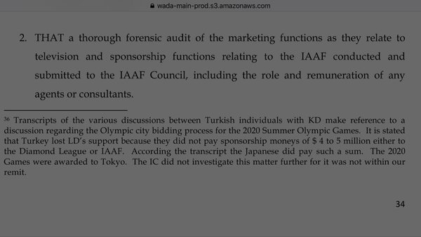 WADA Report on alleged IAAF doping cover-up hints at Tokyo 2020 corruption in January 2016